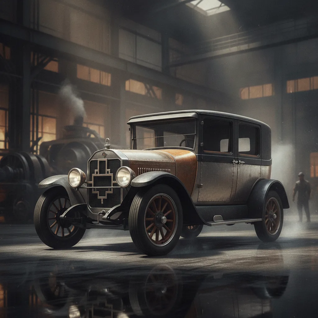 Тематический образ к дате: 7 октября 1913: движущийся конвейер Ford — новая эра — атмосферная иллюстрация КупиСалон