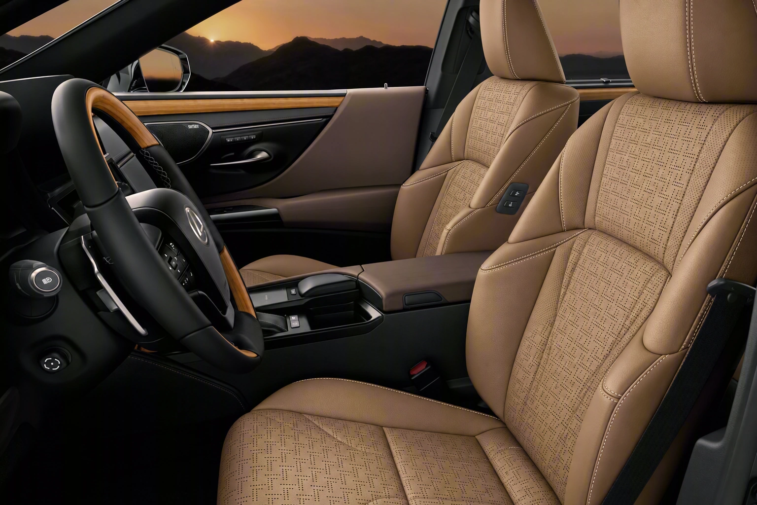 Дизайн-проект салона Lexus ES (XZ10) — вариант «Орех Тан (Фигурная перфорация)», визуализация КупиСалон