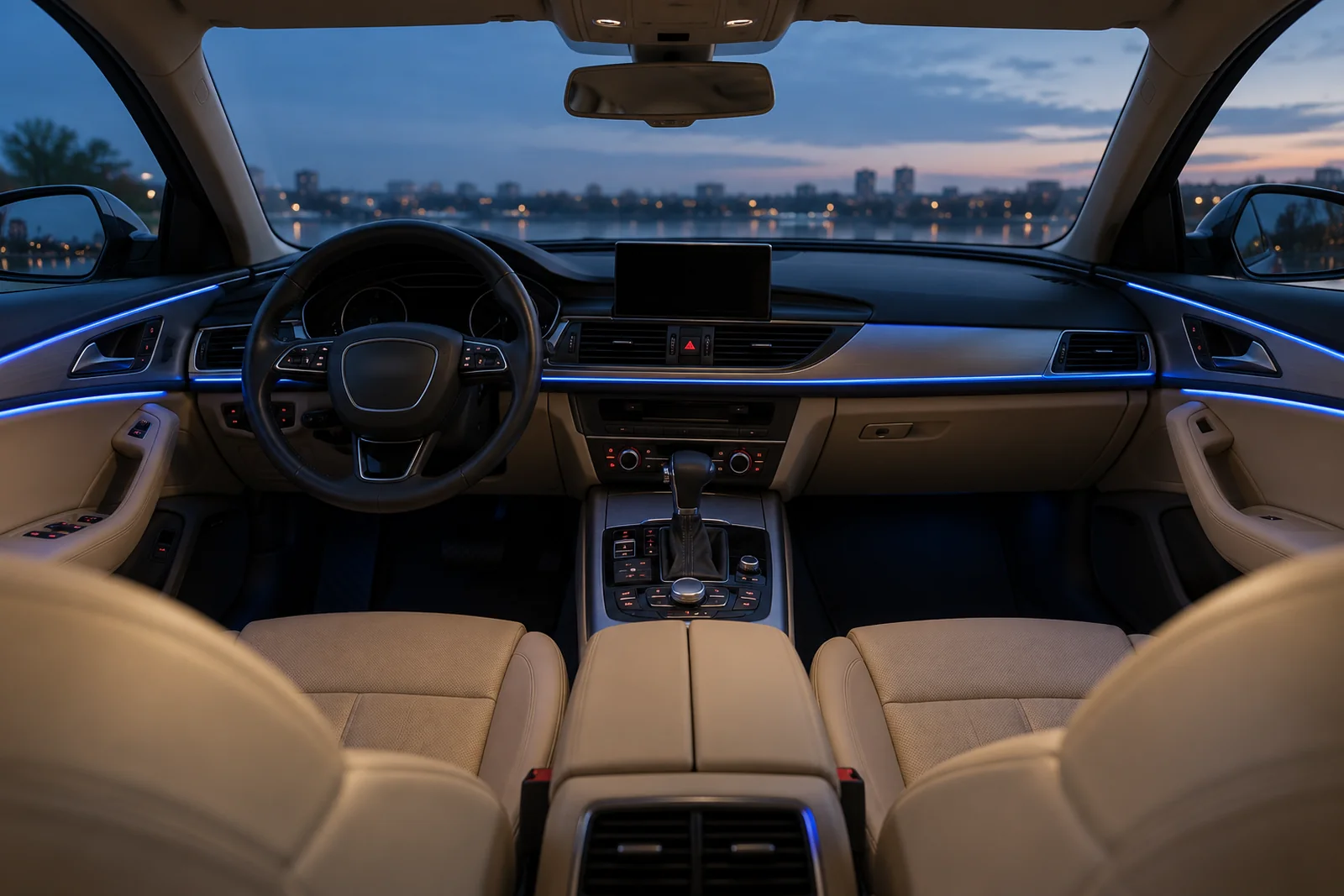 Иллюстрация: контурная подсветка вдоль панели и дверей Audi A6