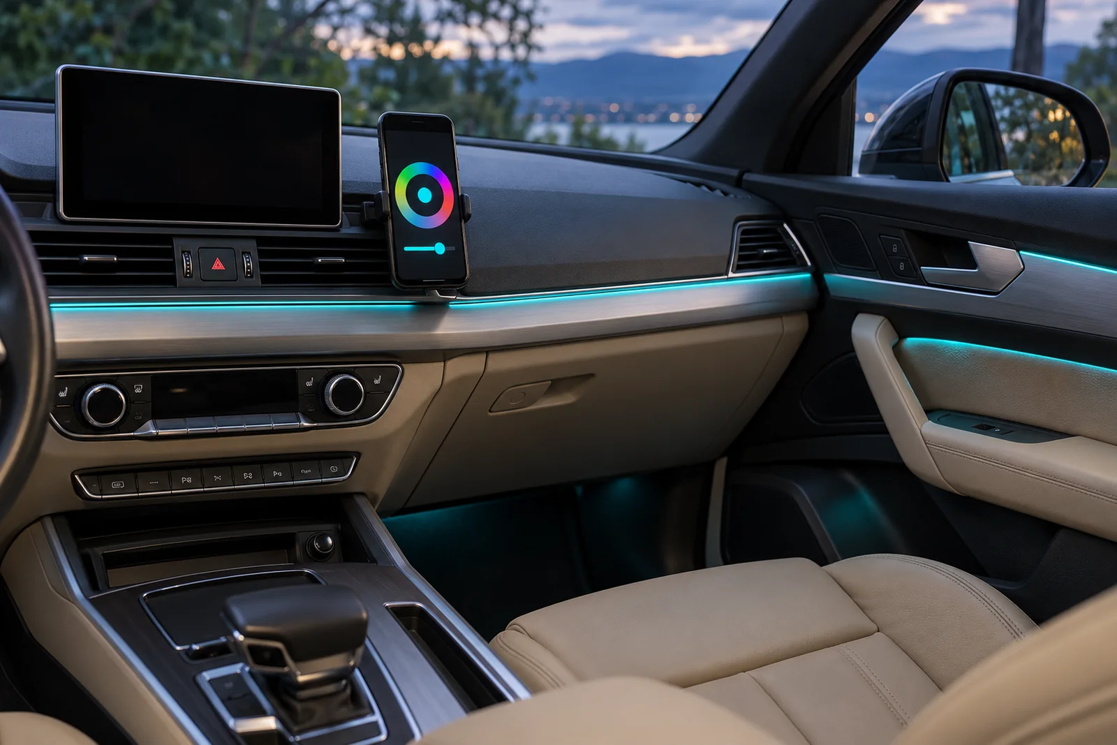 Иллюстрация: управление подсветкой салона с телефона, Audi Q5