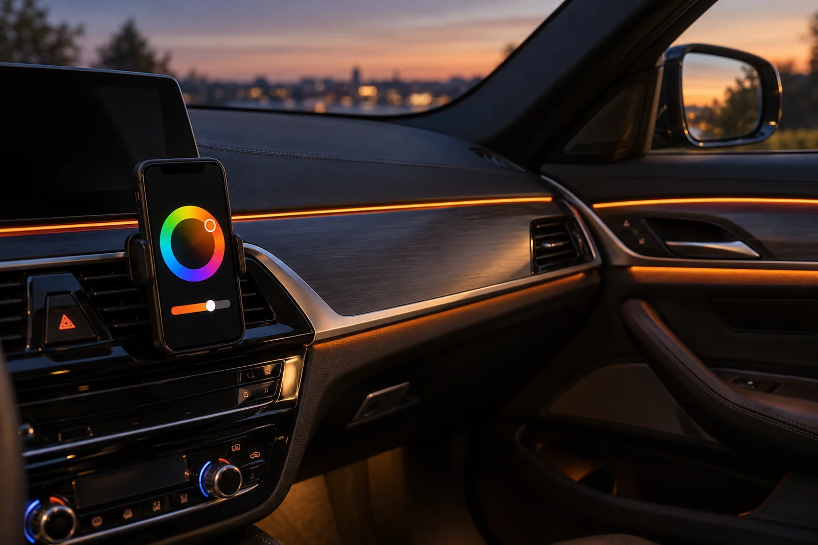 Иллюстрация: управление подсветкой салона с телефона, BMW 5 Serii