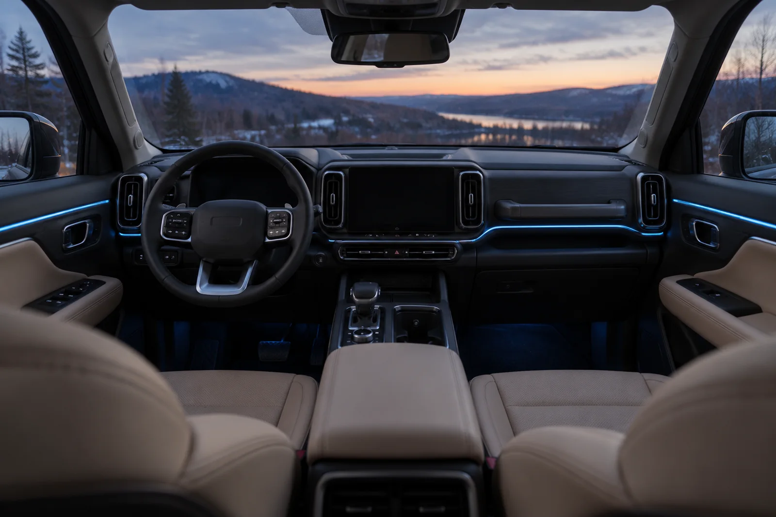 Иллюстрация: контурная подсветка вдоль панели и дверей Haval Dargo