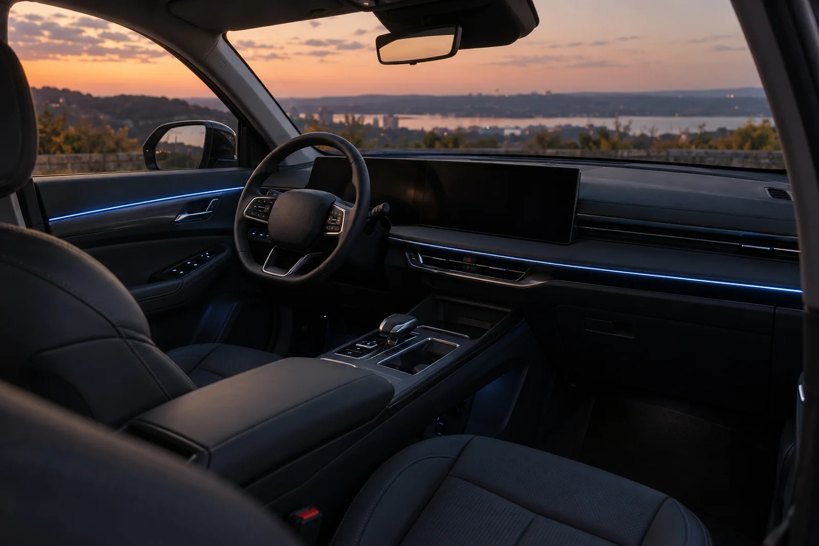 Иллюстрация: контурная подсветка вдоль панели и дверей Haval F7