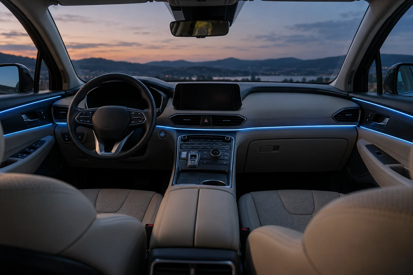 Иллюстрация: контурная подсветка вдоль панели и дверей Hyundai Santa Fe