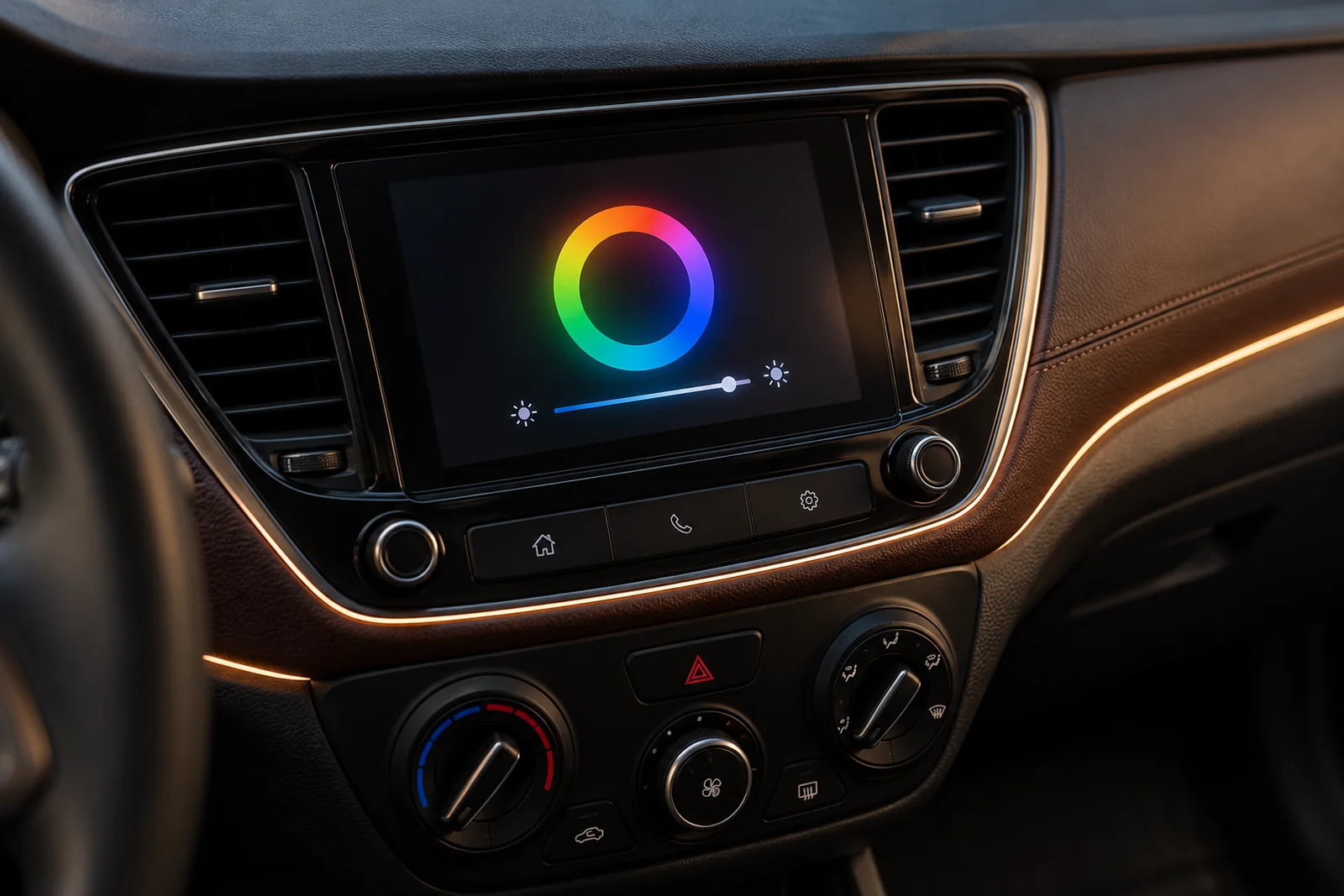 Иллюстрация: выбор цвета контурной подсветки на экране Hyundai Solaris