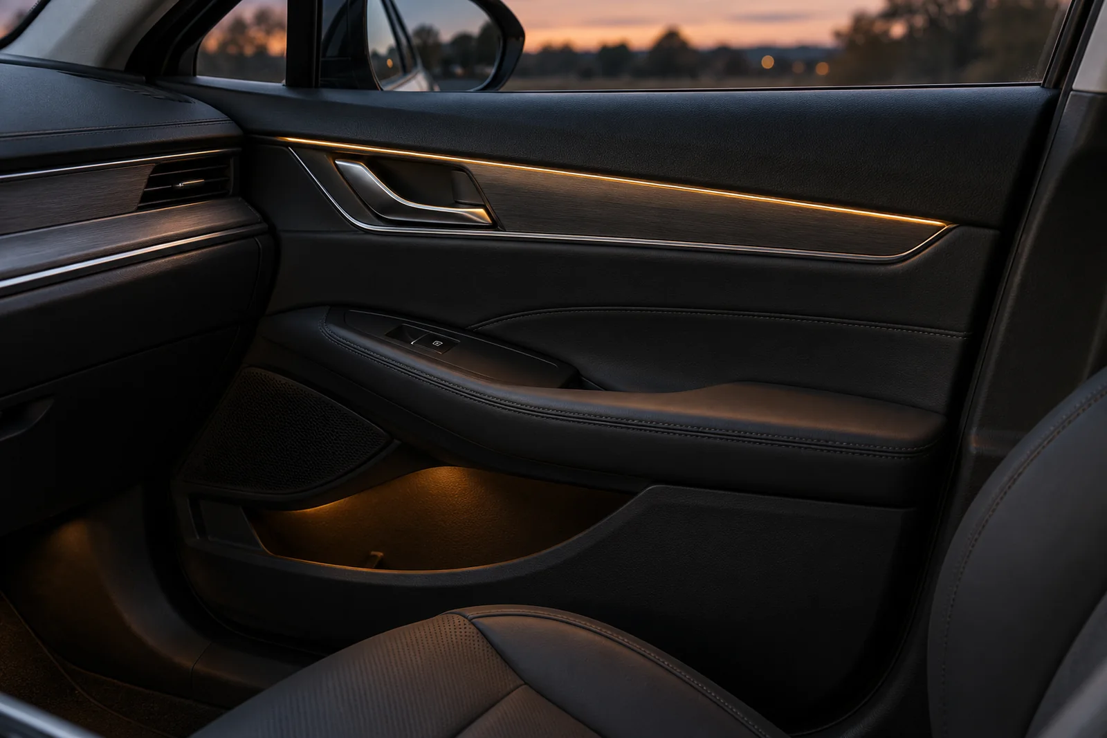 Иллюстрация: линия контурной подсветки на дверной карте Hyundai Sonata
