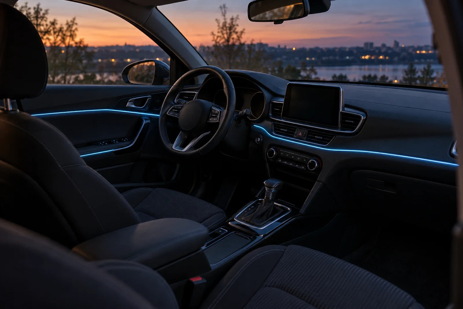 Иллюстрация: контурная подсветка вдоль панели и дверей Kia Ceed