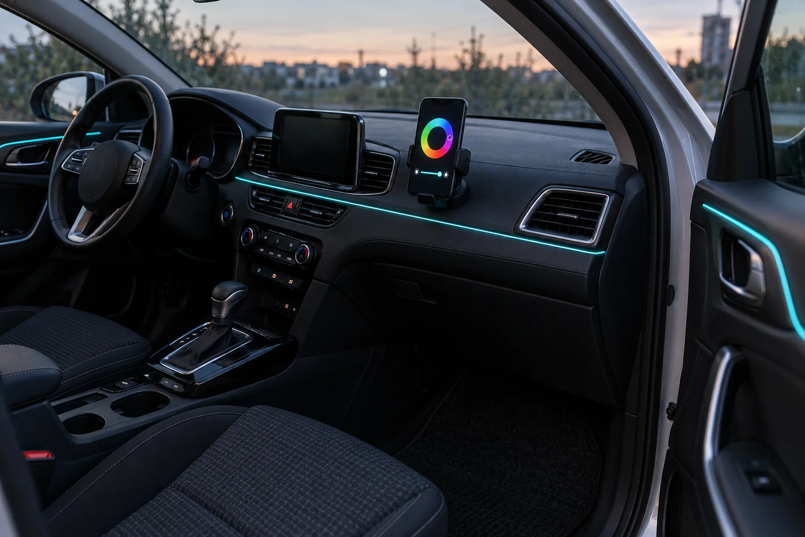 Иллюстрация: управление подсветкой салона с телефона, Kia Ceed