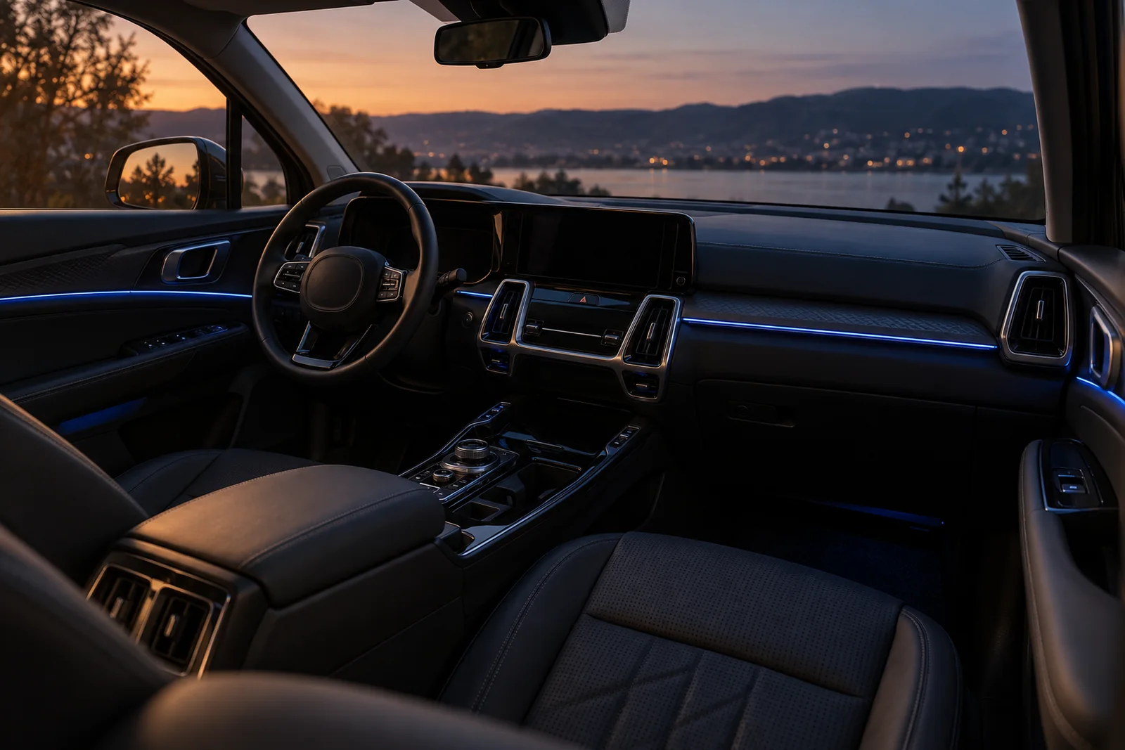 Иллюстрация: контурная подсветка вдоль панели и дверей Kia Sorento