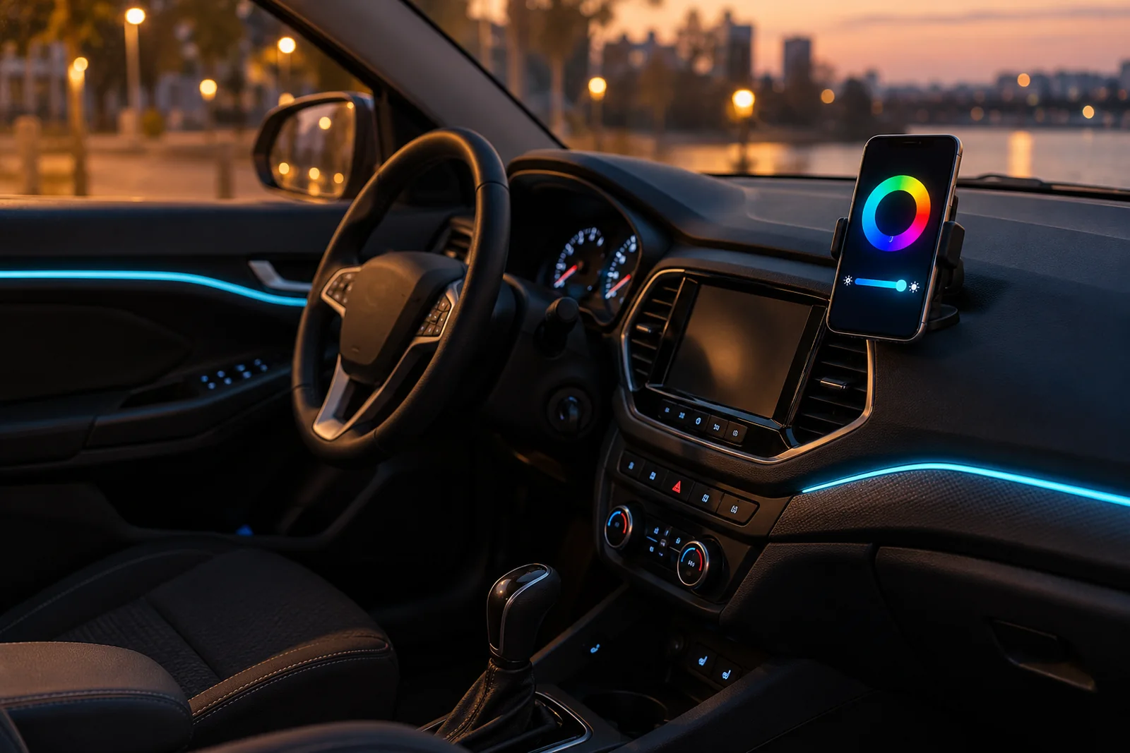 Иллюстрация: управление подсветкой салона с телефона, Lada Vesta Sw