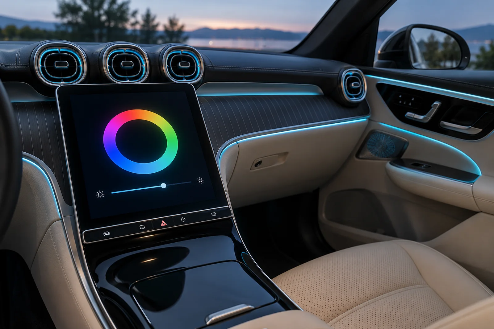 Иллюстрация: выбор цвета контурной подсветки на экране Mercedes-Benz GLC