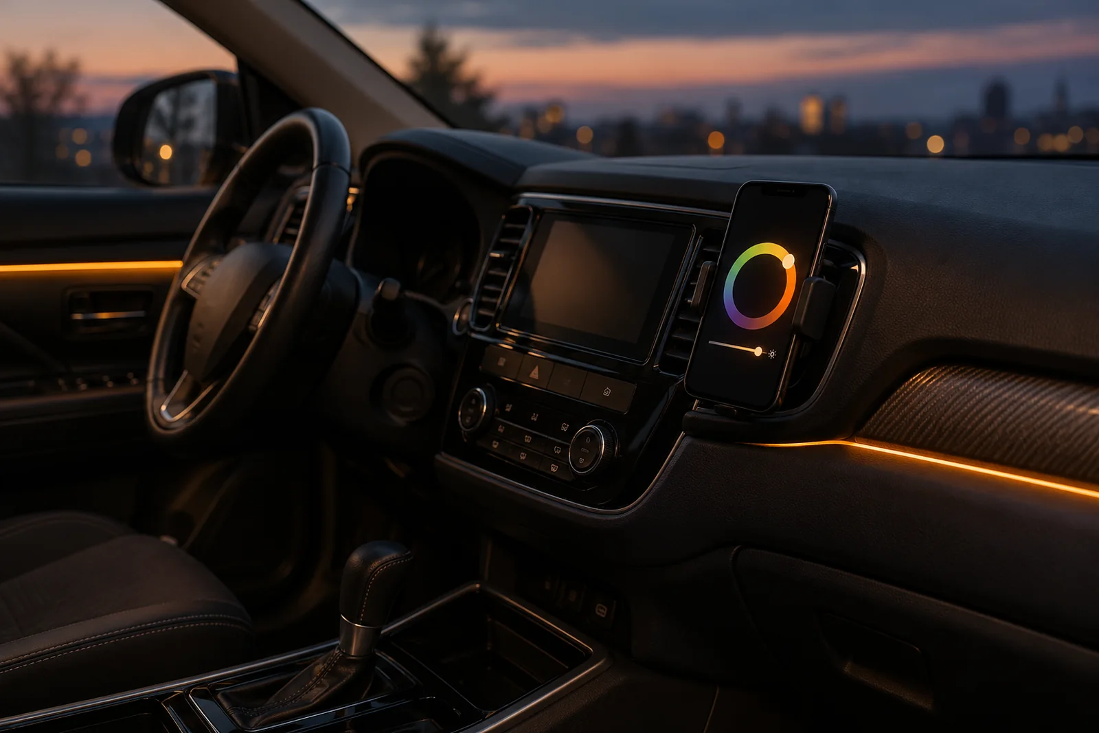 Иллюстрация: управление подсветкой салона с телефона, Mitsubishi Outlander