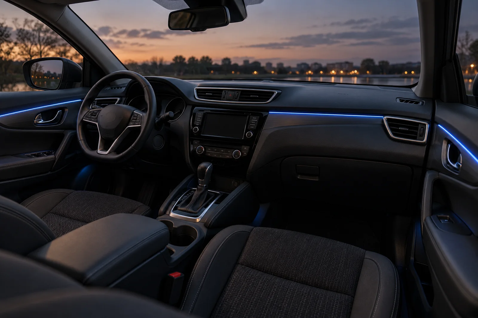 Иллюстрация: контурная подсветка вдоль панели и дверей Nissan Qashqai