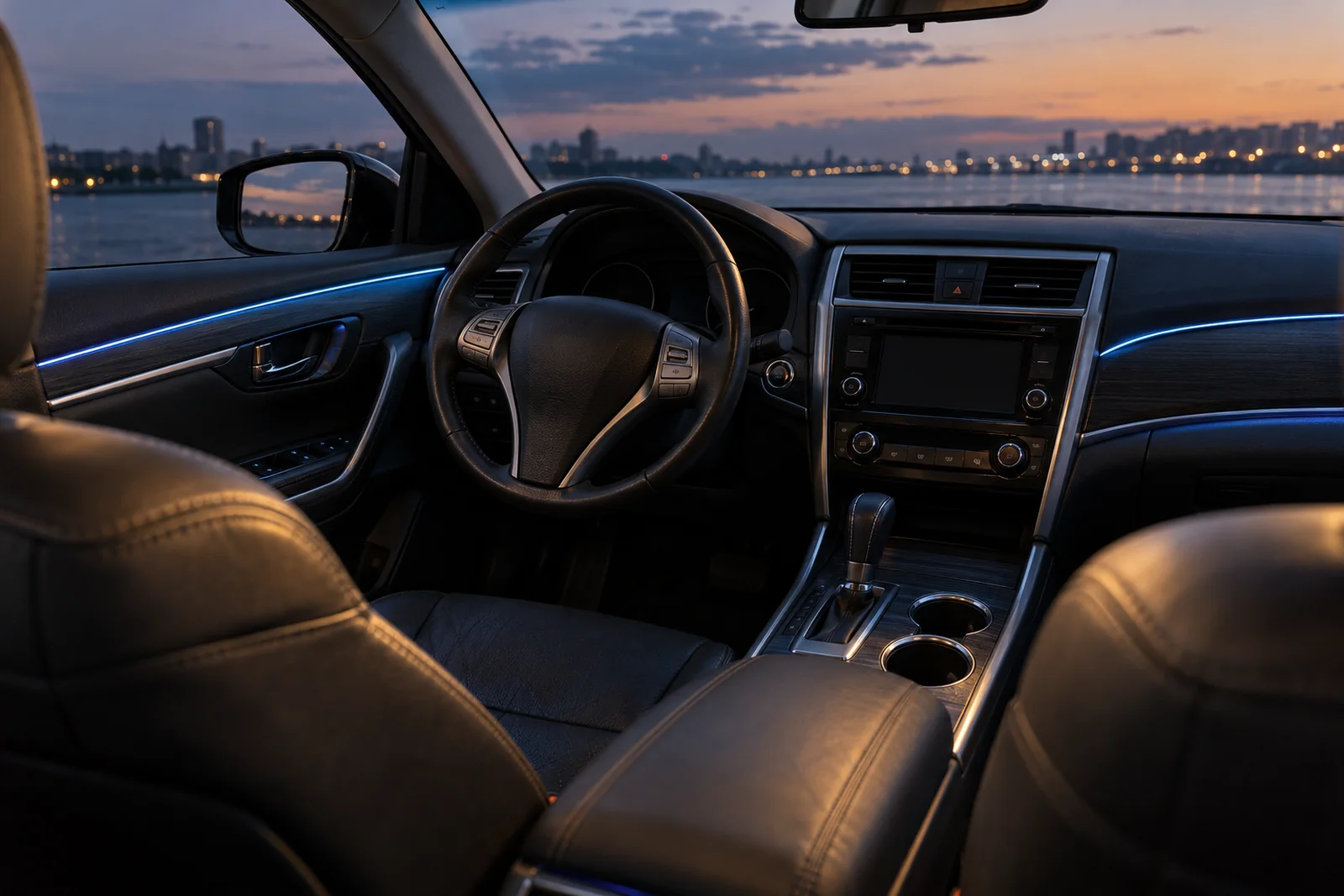 Иллюстрация: контурная подсветка вдоль панели и дверей Nissan Teana