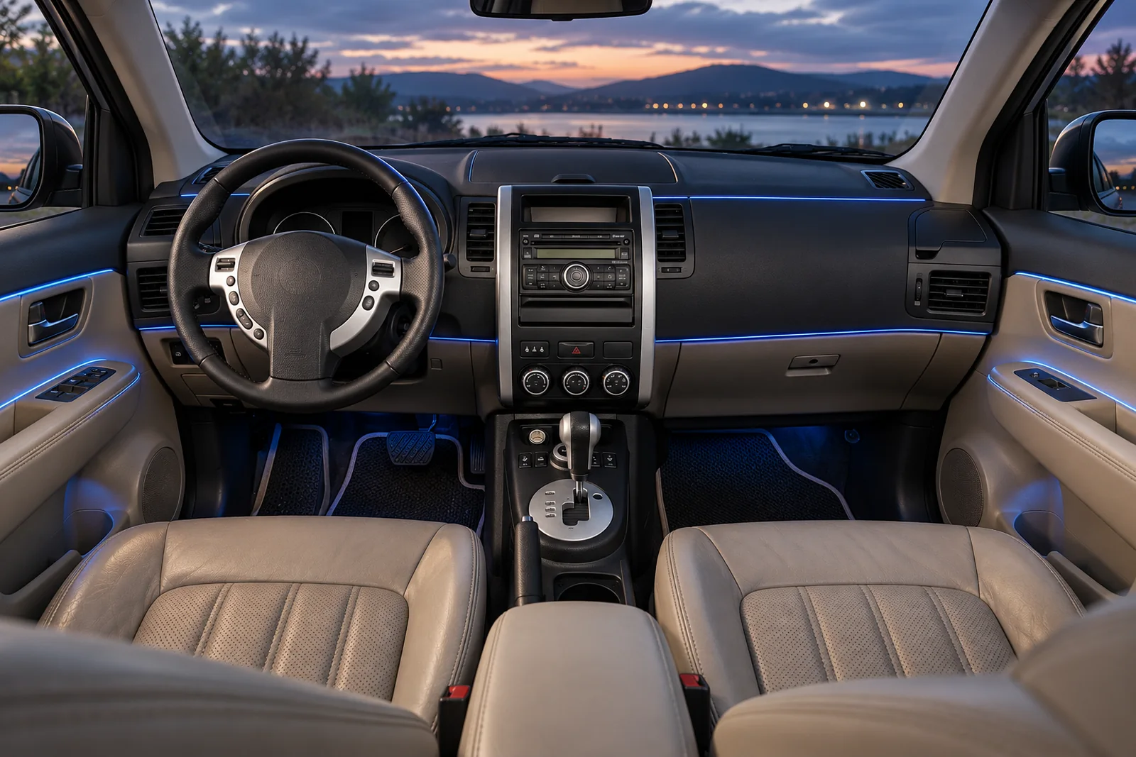 Иллюстрация: контурная подсветка вдоль панели и дверей Nissan X-Trail
