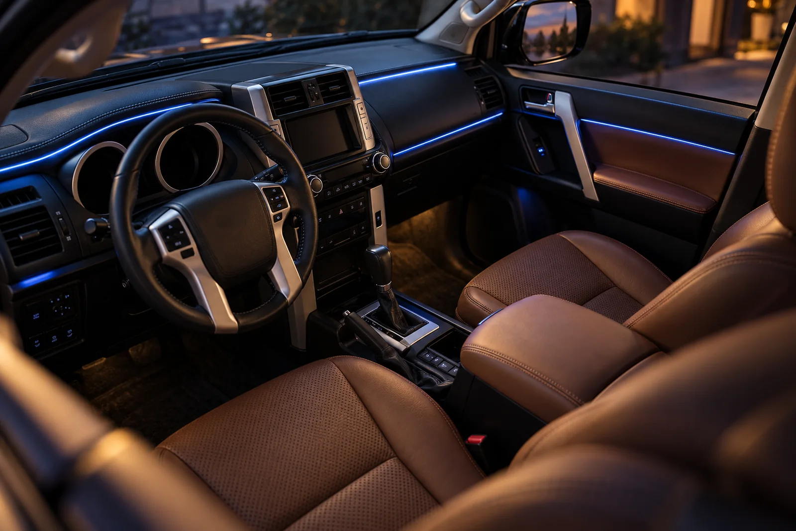 Иллюстрация: контурная подсветка вдоль панели и дверей Toyota Land Cruiser Prado