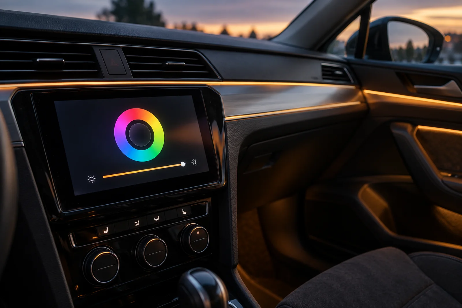Иллюстрация: выбор цвета контурной подсветки на экране Volkswagen Passat