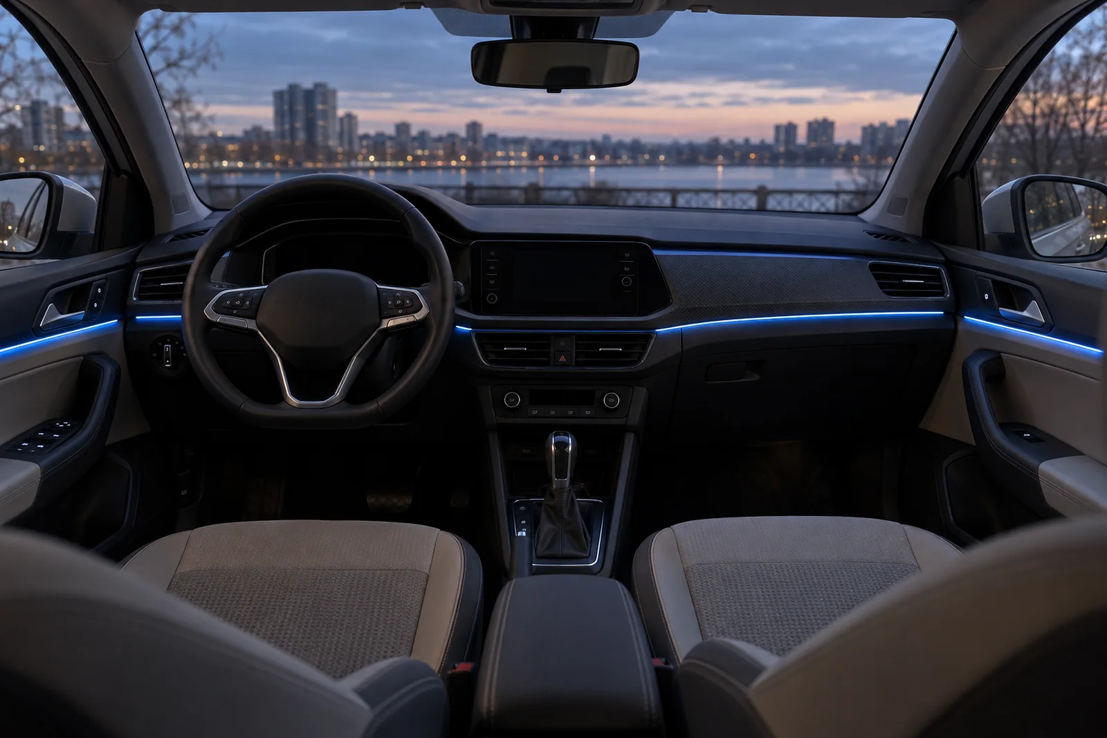 Иллюстрация: контурная подсветка вдоль панели и дверей Volkswagen Polo
