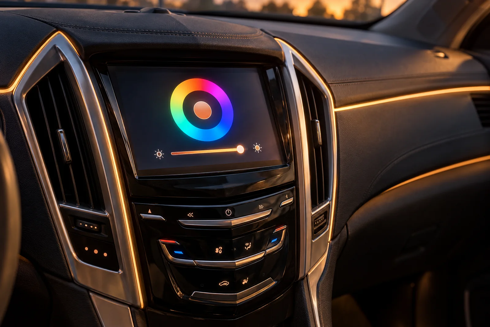 Иллюстрация: выбор цвета контурной подсветки на экране Cadillac