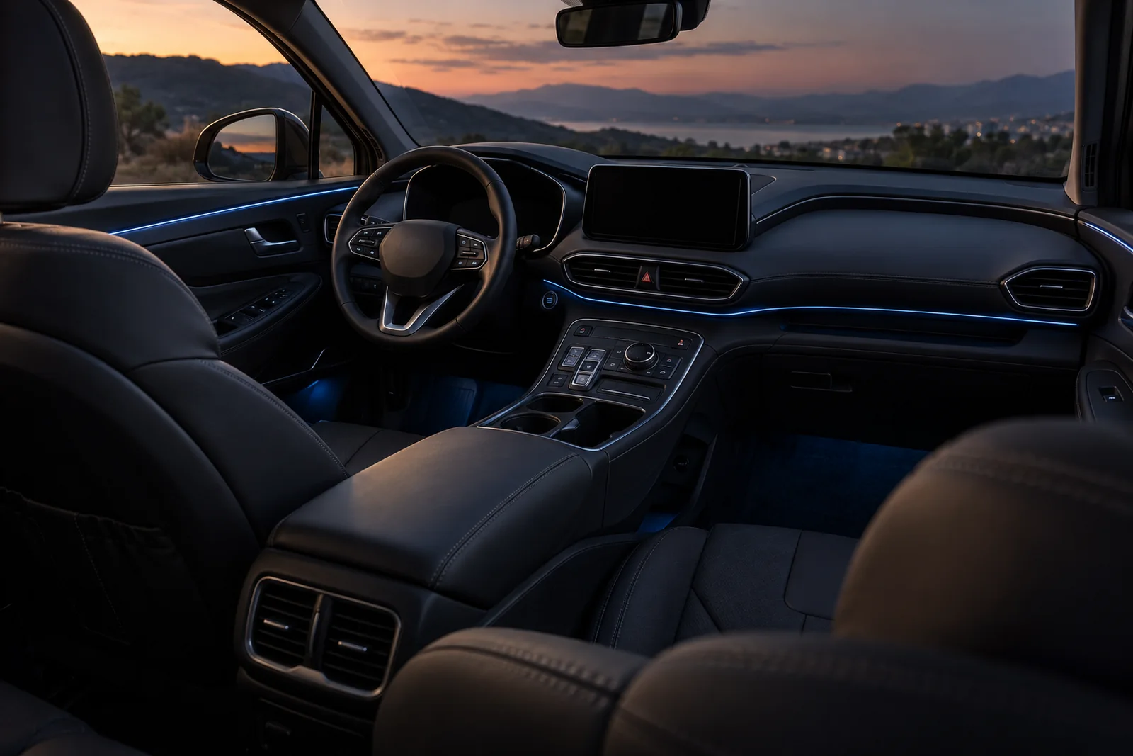 Иллюстрация: контурная подсветка вдоль панели и дверей Hyundai Santa Fe