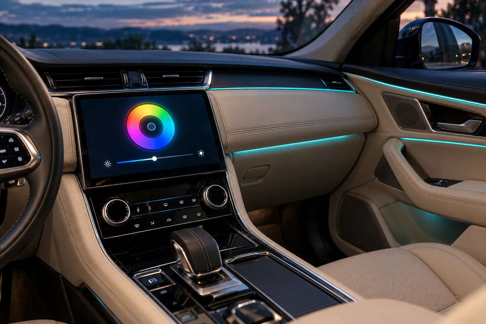 Иллюстрация: выбор цвета контурной подсветки на экране Jaguar