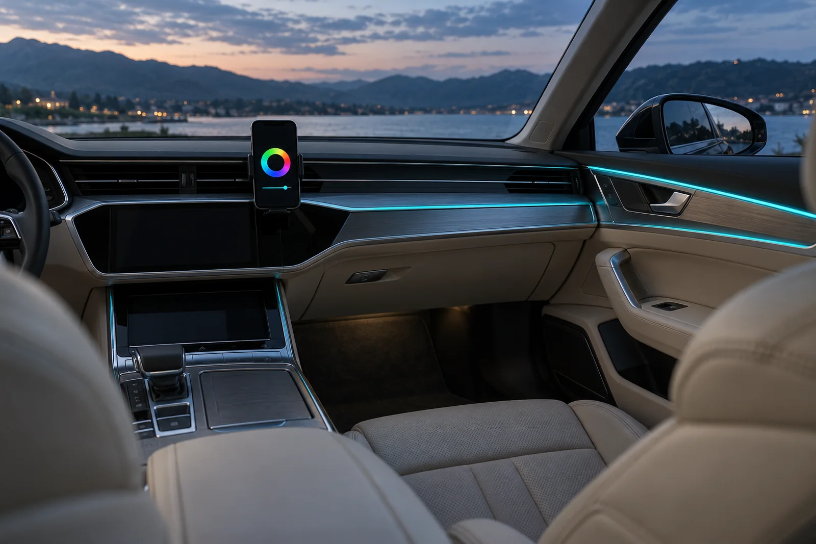 Иллюстрация: управление подсветкой салона с телефона, Audi
