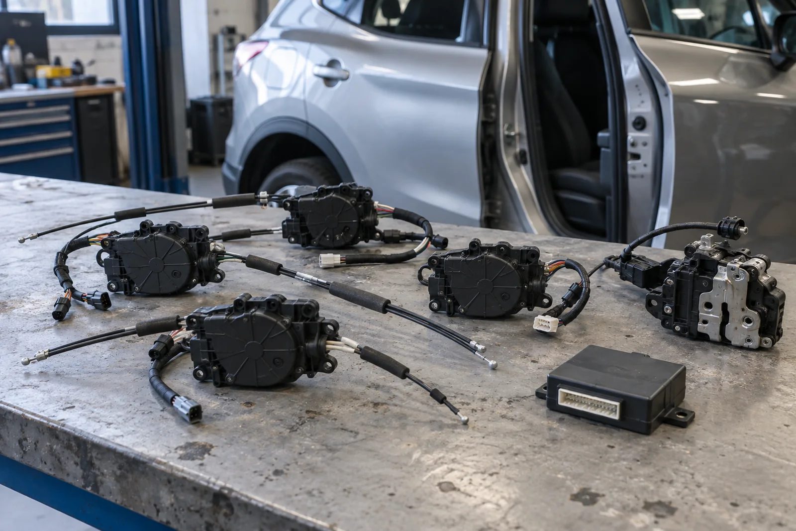 Иллюстрация: комплект электроприводов доводчиков дверей для Nissan Qashqai