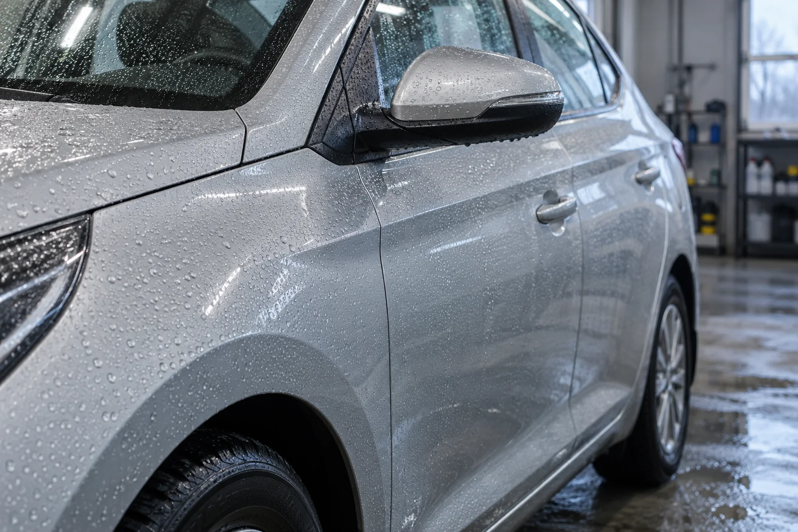 Иллюстрация: капли воды на лакокрасочном покрытии Hyundai