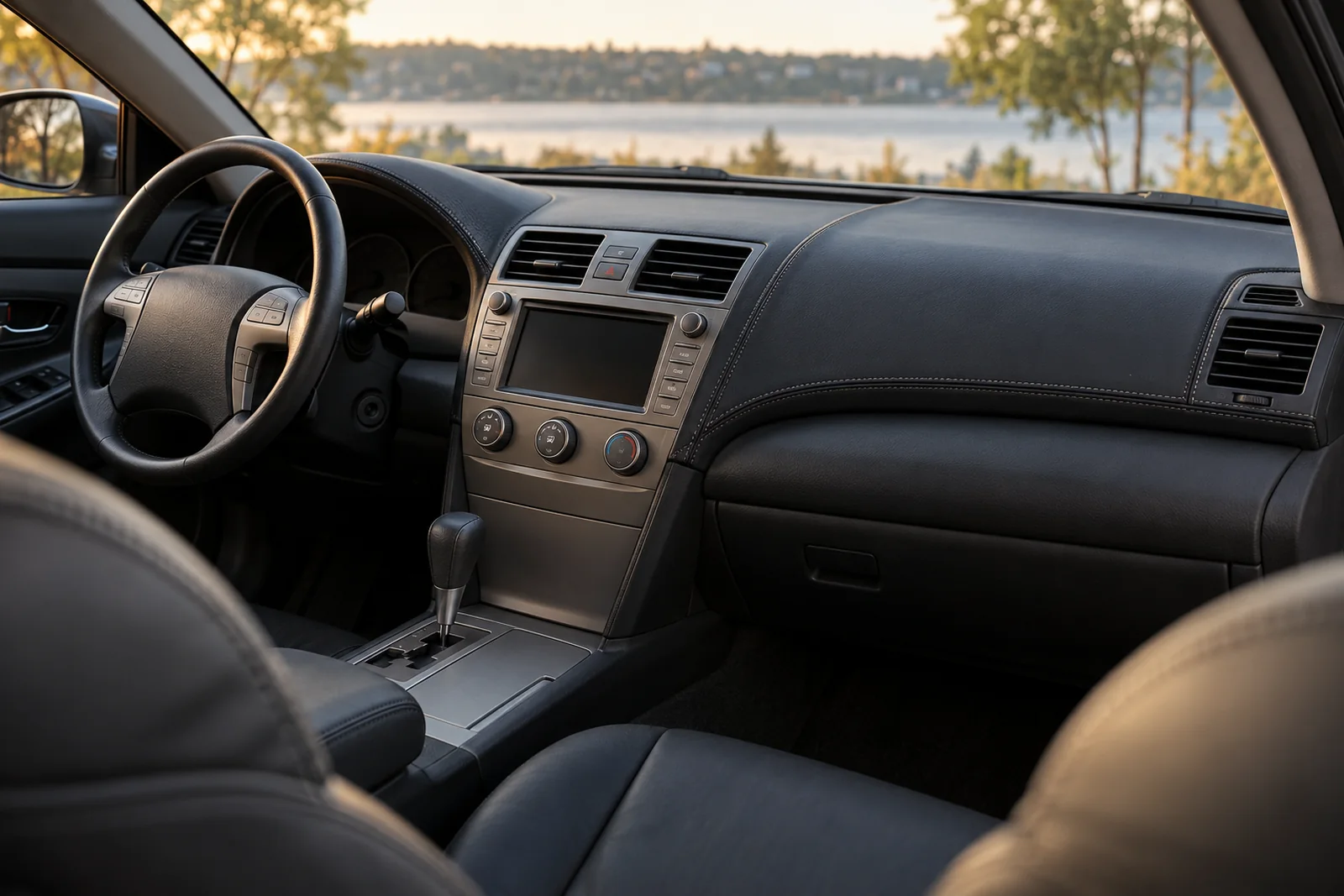 Иллюстрация: передняя панель Toyota, обтянутая кожей с двойной строчкой