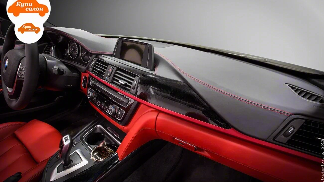 BMW 4 — Интерьер BMW с перетяжкой торпедо и центральной консоли в красную и черную кожу