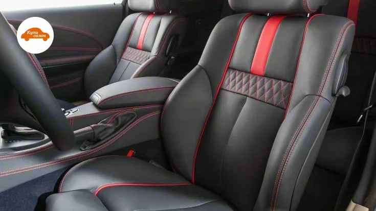BMW 650 — Перетяжка салона BMW в черную кожу с красными акцентами и вышивкой на подголовниках