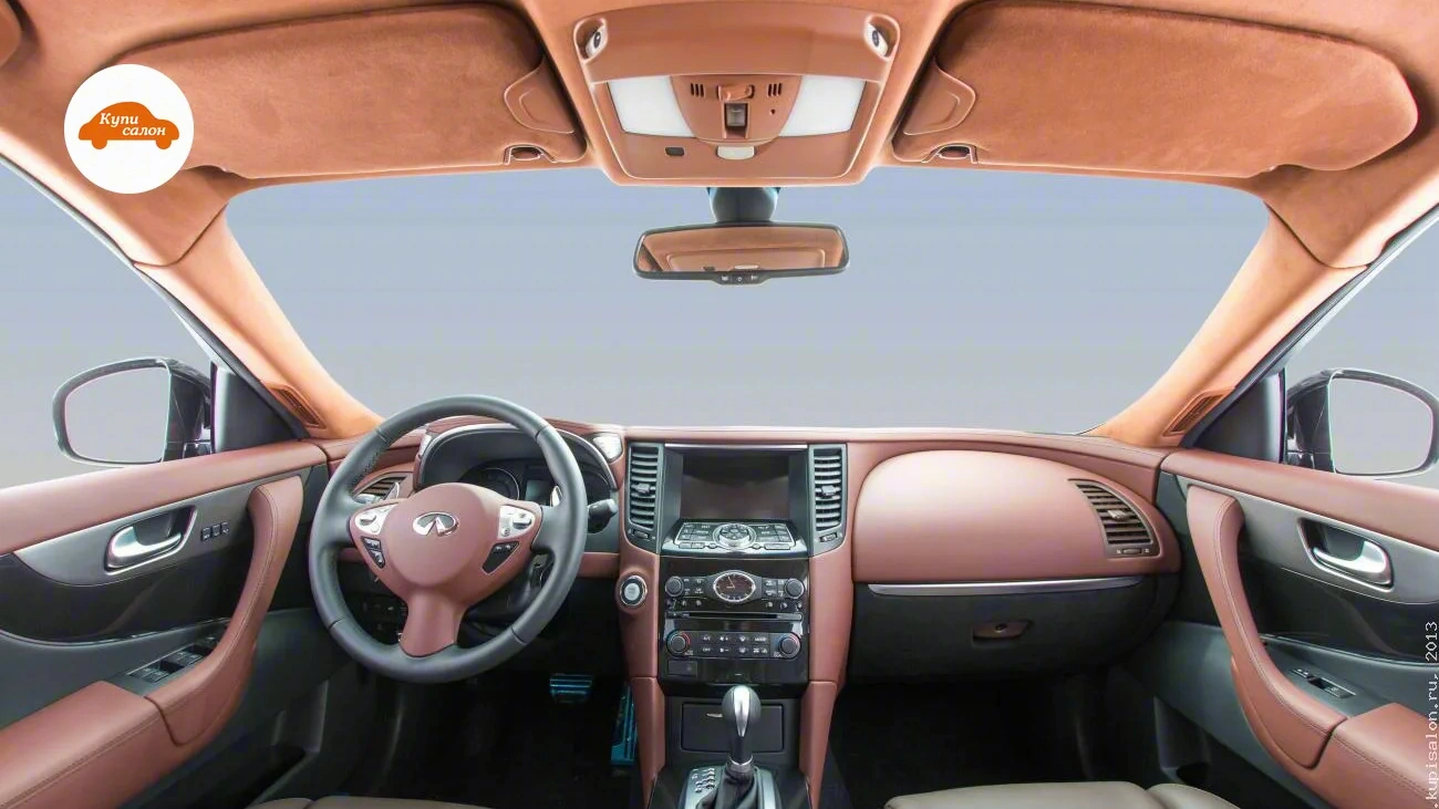 Infiniti FX37 — Перетяжка салона Infiniti в коричневую кожу и алькантару, вид с водительского места