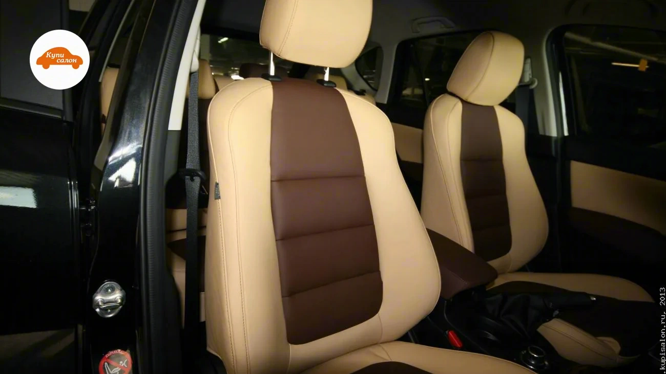 Mazda CX5 — Перетяжка сидений автомобиля в бежевую и коричневую экокожу