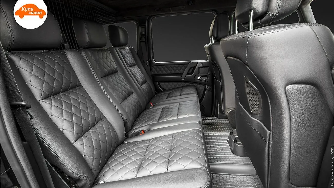 Перетяжка заднего ряда сидений Mercedes-Benz G-класс черной кожей с ромбовидной прострочкой
