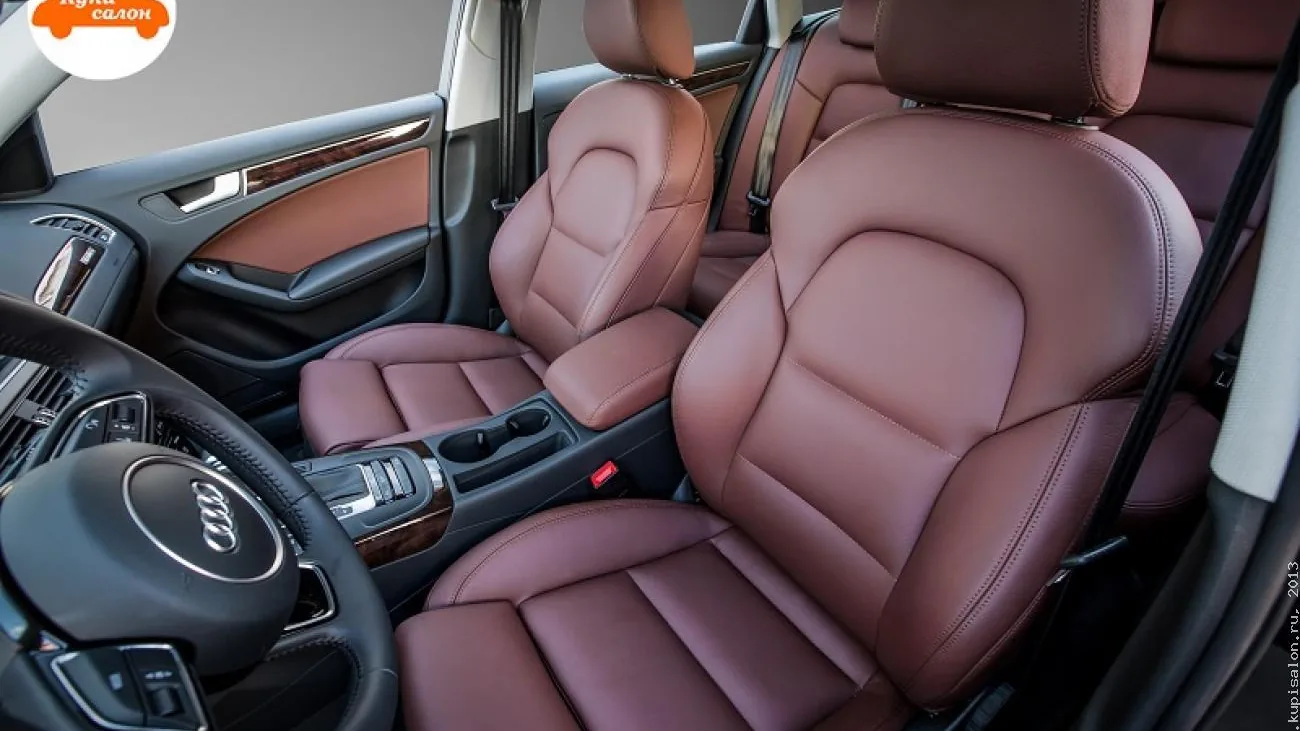 Перетяжка салона Audi в коричневую кожу, вид спереди