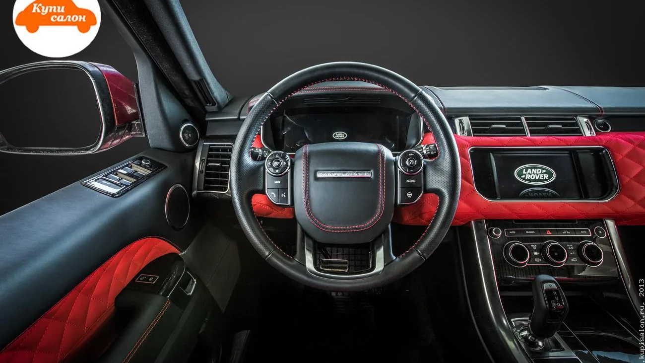 Перетяжка салона Land Rover Range Rover Sport, красная и черная кожа, ромб, строчка