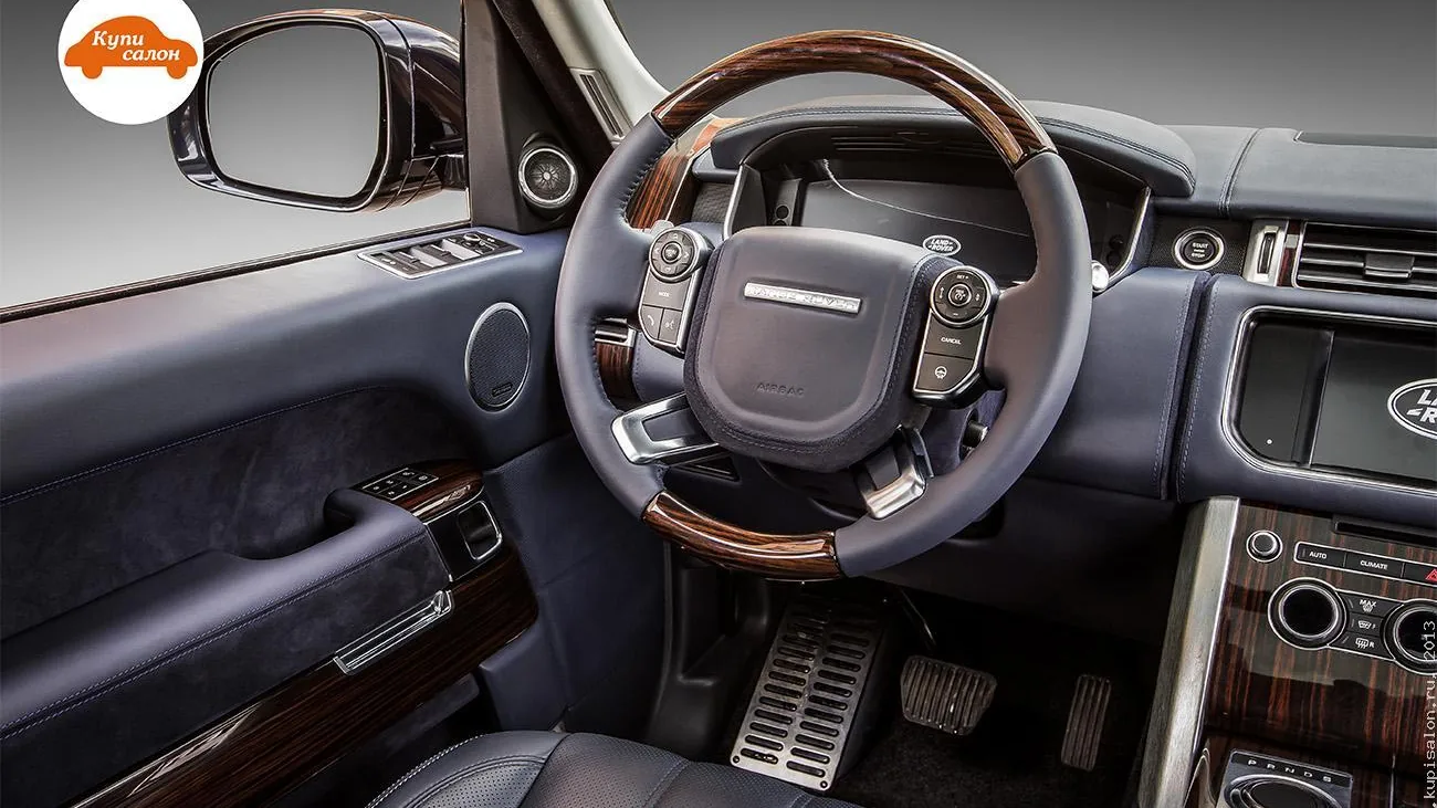 Перетяжка руля, дверных карт и центральной консоли в Range Rover, кожа и дерево