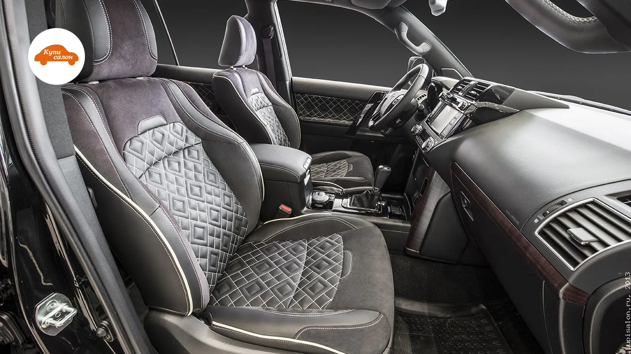 Перетяжка сидений Toyota Land Cruiser Prado — передние кресла и панель приборов со стороны пассажира