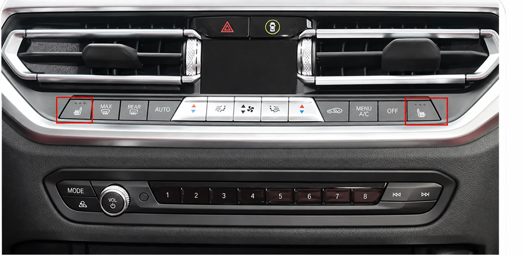 Клавиши подогрева сидений по краям блока климата BMW 3 G20/G28 до рестайлинга